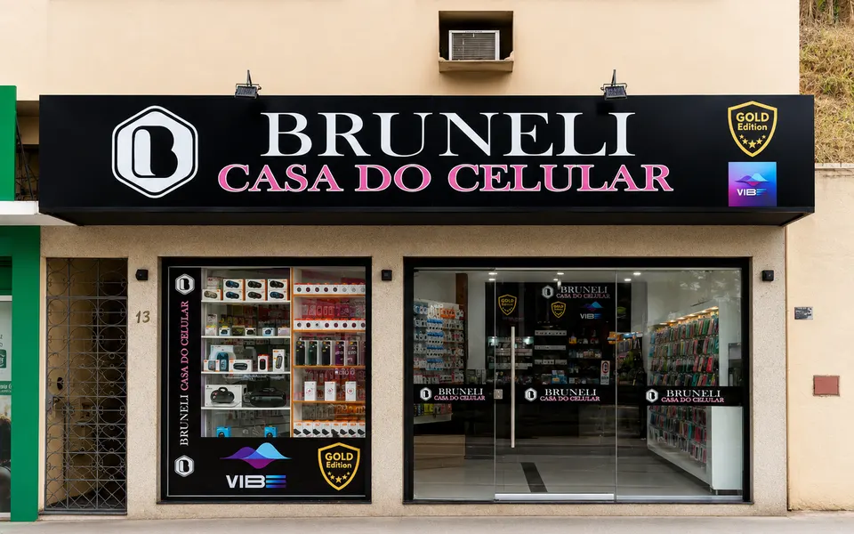 Fachada oficial da loja Bruneli Casa do Celular no bairro Gilberto Machado, em Cachoeiro de Itapemirim