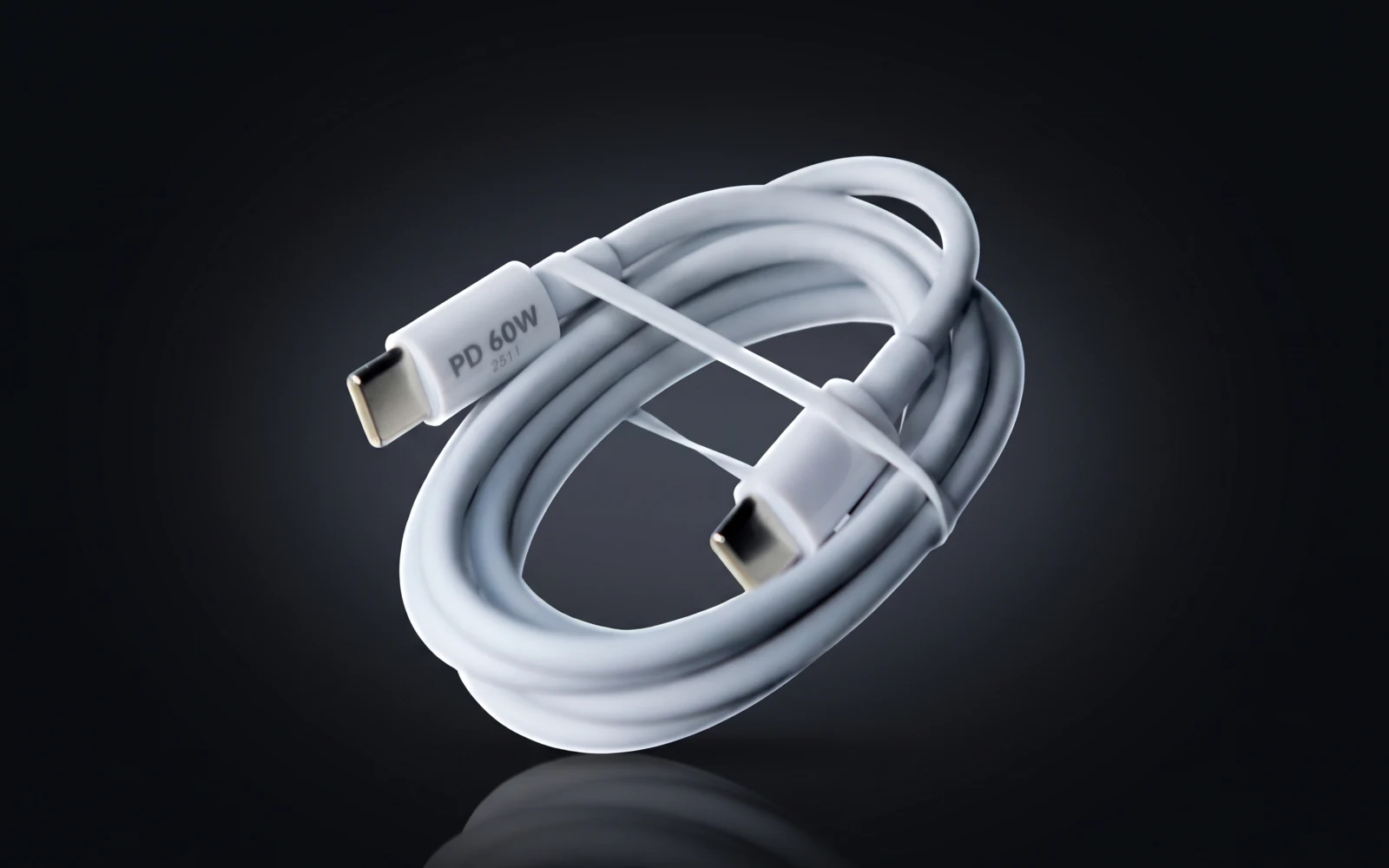 Cabo USB-C de 60W enrolado, da linha de acessórios da Bruneli